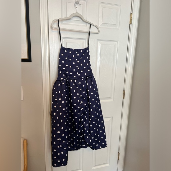 self-portrait Polka Dot Satin Midi Dress in Navy - Picture 10 of 14